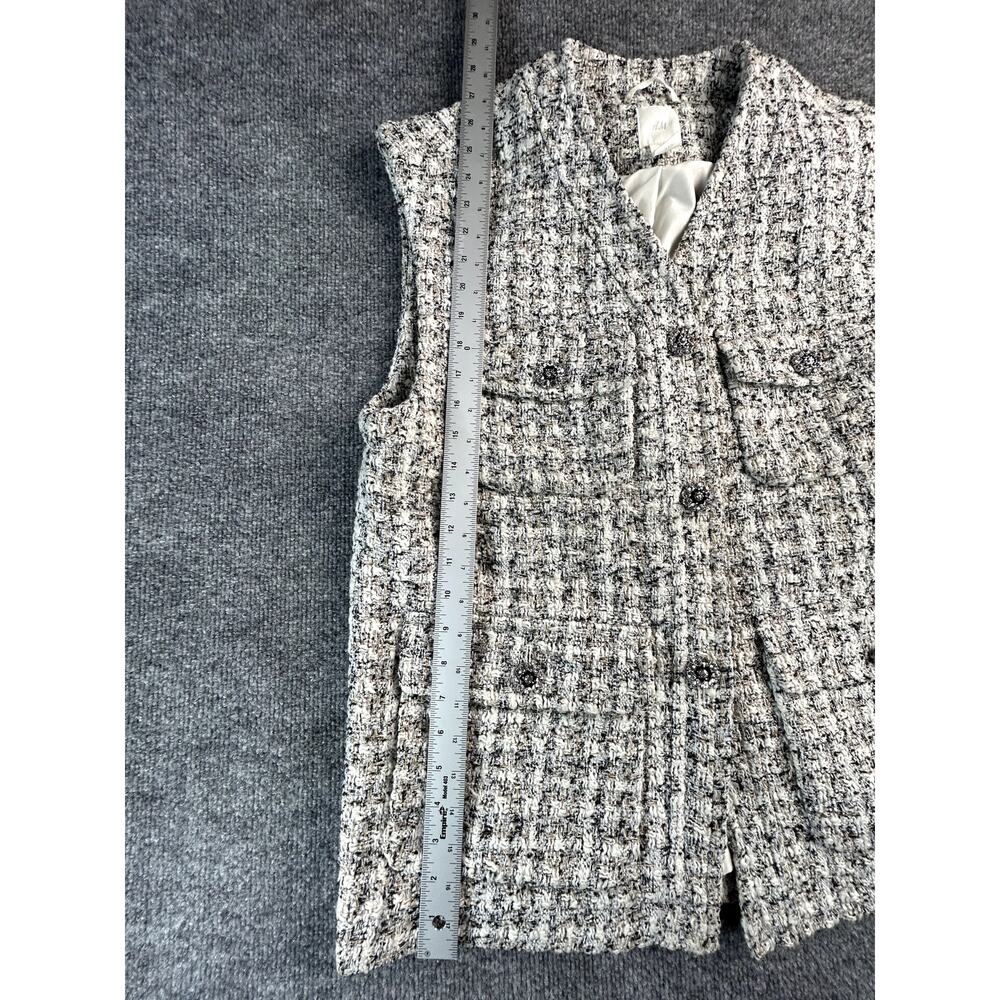 H&M Women's Tweed Vest XS Black White Boucle Textured Sleeveless Jacket - Picture 6 of 8